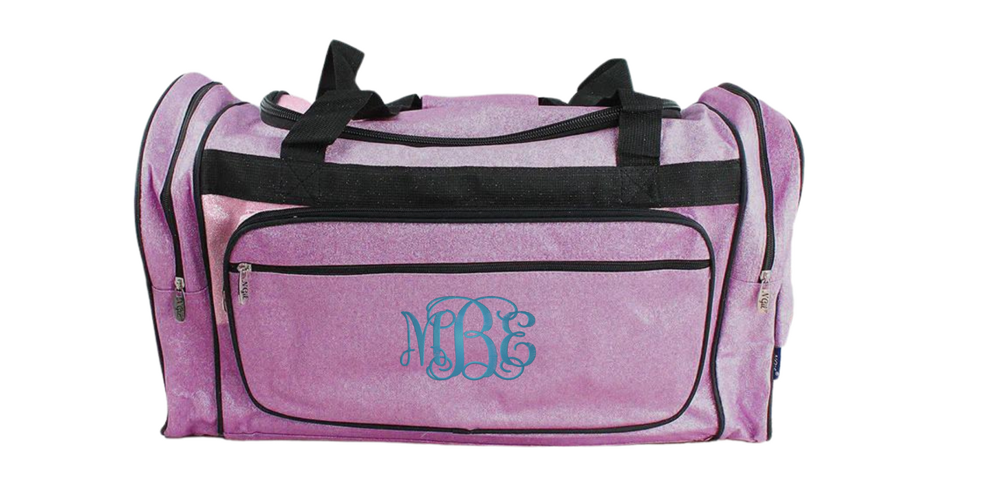 Monogrammed Duffel Bag Glitter 23 Inches Hot Pink