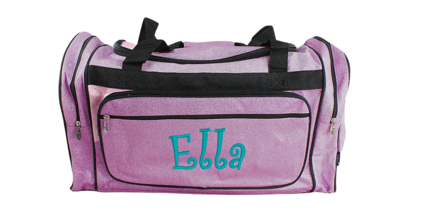 Monogrammed Duffel Bag Glitter 23 Inches Turquoise