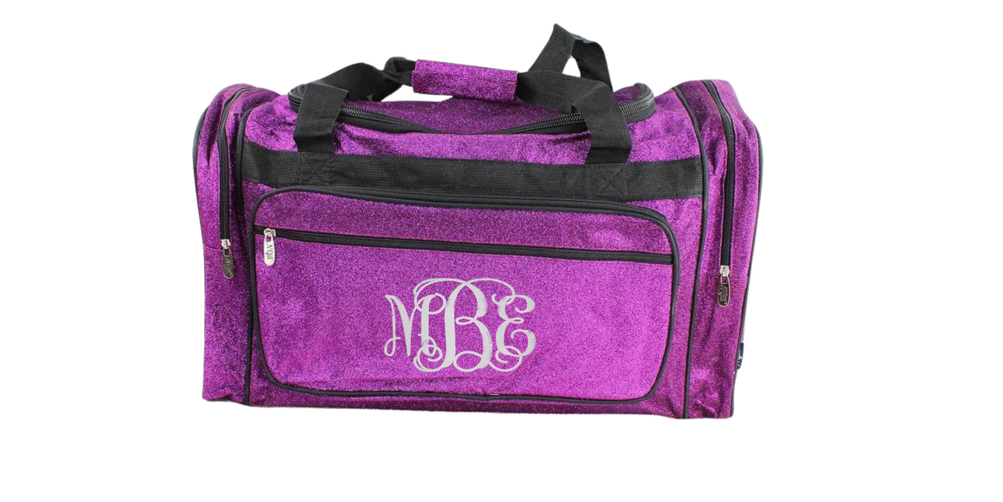 Monogrammed Duffel Bag Glitter 23 Inches Hot Pink